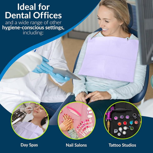 917488 3 13 18 (Pack 50)Disposable BibsEmbossed2-Ply TIDI Choice Dental Bib, Purple (Lavender), Layers, W x L of Dental