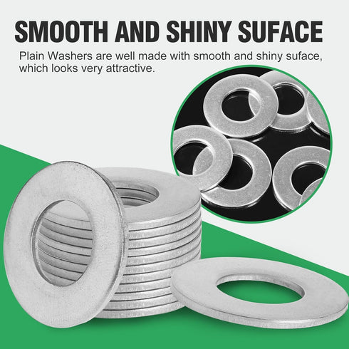 1/2" Stainless Steel Flat Washers - 1" Outside Diameter, 304 Stainless Steel Washers Pack of 50