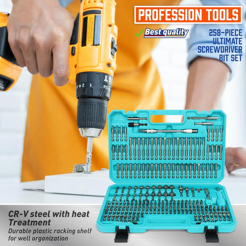 258-Piece Set,Chrome Set, set, Amartisan Ultimate Screwdriver Bit Vanadium Steel Driver Bit Security bit Includes Bits