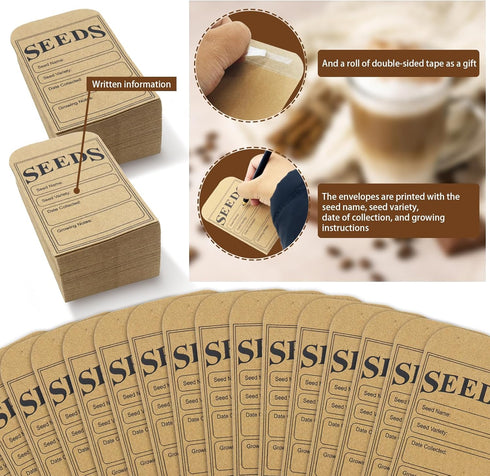 LOTMER 200 Pieces Seed Saving Envelopes, 3.2x4.8 Inch Kraft Seed Packets for Fruit, Vegetable, Flower Seeds Storage