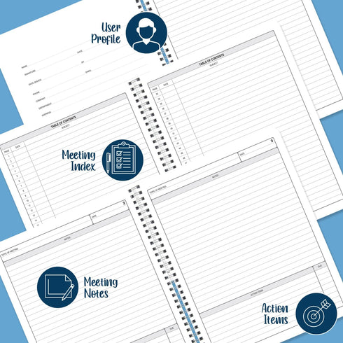 BookFactory Meeting Notebook/Meeting Book for Work - Black, 120 Pages (Ruled Format), 8.5in x 11in, Wire-O Bound