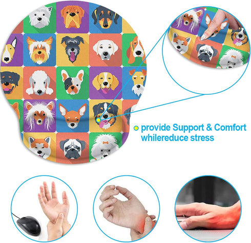 Britimes Ergonomic Mouse Pad with Wrist Support, Cute Dogs Non-Slip Rubber Base for Home Office & Gaming
