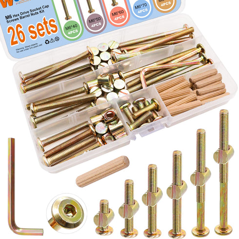 weideer 26 Set Crib Screws Hardware Replacement Kit Baby Bed Frame Bolts M6x20/40/50/60/70/80mm