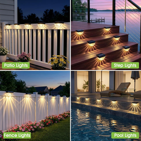 12 Pack Greluna Solar Fence Lights Outdoor, Waterproof Deck Lights, Auto Dusk to Dawn Step Lights with Warm White Glow