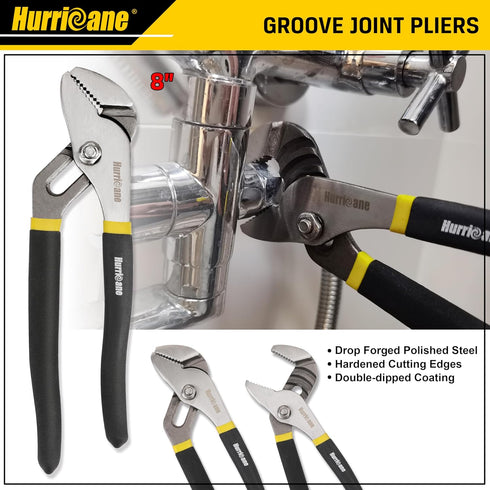 7-Piece Set 8" 8"/6" 7" 6" 6" HURRICANE Pliers Water Pump, Slip Joint, Linesman, Diagonal, & Mini Long Nose, Carbon