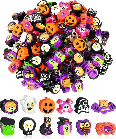 Halloween Erasers Bulk Supplies - 36 Cute Ghost, Pumpkin, Skull Rubber Erasers for Kids