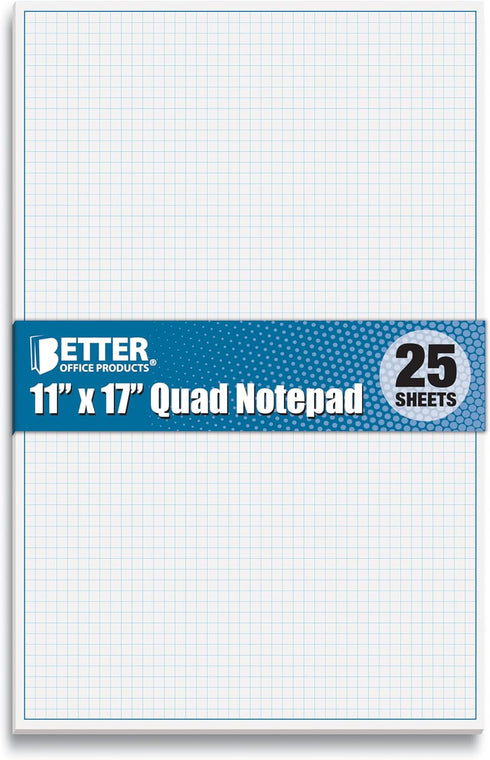 Better Office Products Graph Paper Pad, 17" x 11", 25 Sheets, Double Sided Blueprint Paper with Blue Line Border