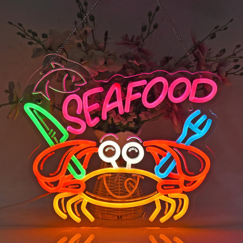 Dimmable, 14.96 12.6inches Seafood Neon Sign, Neon Lights Hanging Wall Art Decoration for Restaurant Shop Market Mall