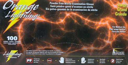 Orange Lightning Exam Gloves, Disposable, Powder-Free Nitrile, Large, 100-Ct