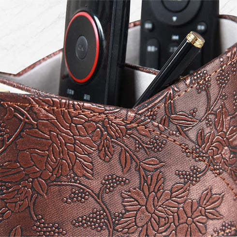 TV Remote Control Holder, PU Leather Caddy with 3 Compartments for DVD, Blu-Ray, Media Player, and Accessories