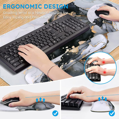 iCasso Set,4in1 Set Desk Mat, Gaming Mouse Pad Wrist Support XXL Large Mousepad + Keyboard Wrist Rest+Mouse Wrist