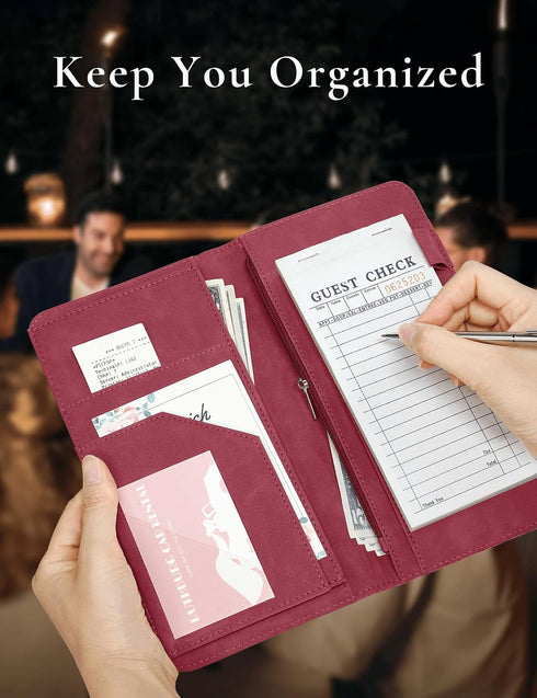 Mymazn Server Book with Zipper and Magnetic Pocket, Cute Waitress Book Server Booklet, Serving Book Fits Server Apron