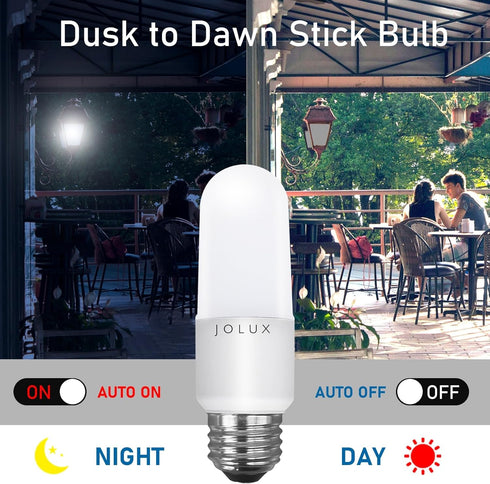 4 Pack LED Stick Light Bulbs, 40W Equivalent, Soft White (2700K), 650lm, Auto On/Off, Damp Rated, E26 Medium Base