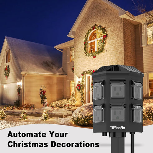 Tiffcofio 100FT 6FT 6 Outdoor Power Stake Timer, Remote Control, Dusk to Dawn Christmas Light Timer, Extension Cord