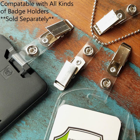 Bulk 25 Pack - Premium Clothing Friendly ID Badge Clips - Metal Alligator Swivel Card Clip & Clear Plastic Strap