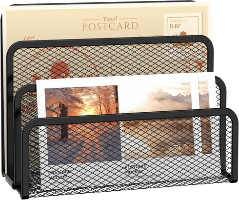 SUPEASY Mail Organizer for Desk, Mesh Metal Mail Holder with 3-Slot Letter Sorter for Office, Black