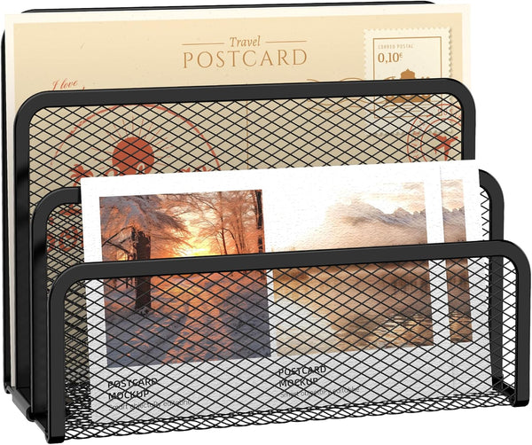 SUPEASY Mail Organizer for Desk, Mesh Metal Mail Holder with 3-Slot Letter Sorter for Office, Black