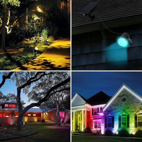 IP65 2-IN-1 T-SUNUS RGB Solar Spot Lights Christmas, Metal Color Changing Landscape Spotlights Waterproof Spotlight
