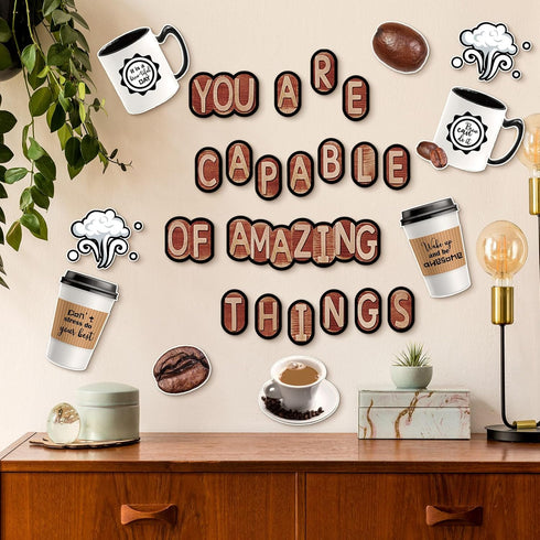 Teling 89 Pcs Industrial Cafe Bulletin Board Set, Coffeehouse Themed Classroom Decor, Bulletin Board Themed Sets for