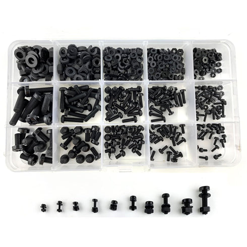 Readytosky M2 M2.5 M3 M4 M5 Nylon Screws Metric Machine Pan Round Head Plastic Screw Nut Bolt Assortment Kit, 510PCS