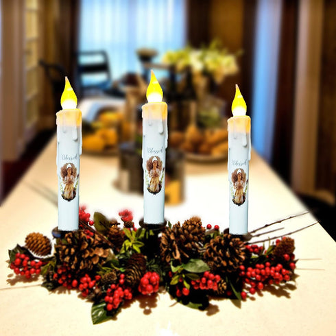 Primitive Battery Tapered Candles, Decorative Flameless Flickering Taper Candles with Timer, 6.75 Inch