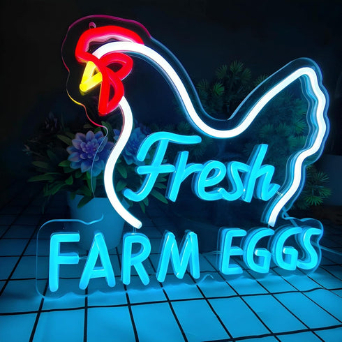 XIANGQIJING Fresh Farm Eggs Neon Sign,Farmhouse Kitchen Neon Light Sign for Chicken Coop Supermarket Garden Restaurant