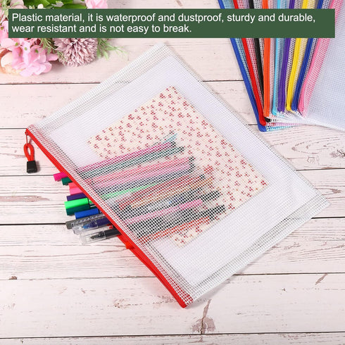 YOKIVE 12 Pack Mesh Zipper Bags, A4 Waterproof Mesh File Pockets for Office Supply (Pink)