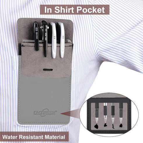 Cacturism Pocket Protector, 4 Pack Premium PU Leather Men Women Pen Holder Pouch Organizer for Shirts, Lab Coats, Pants