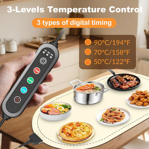 Large,(24x16), WOKALON Warming Mat for Food Extra Food Warmers for Parties Buffet and Home Daily Use,Roll Up Food