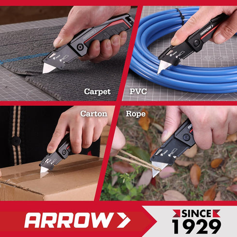 10 SK2 ARROW Folding Utility Knife, Quick-Change Box Cutter with Belt Clip, Liner Lock, Heavy Duty Aluminum Razor Knife