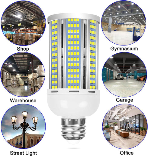 2 Pack 400W Equivalent LED Corn Light Bulb, 6000 Lumen 6000K Daylight, E26/E27 Medium Base for Indoor Garage Warehouse