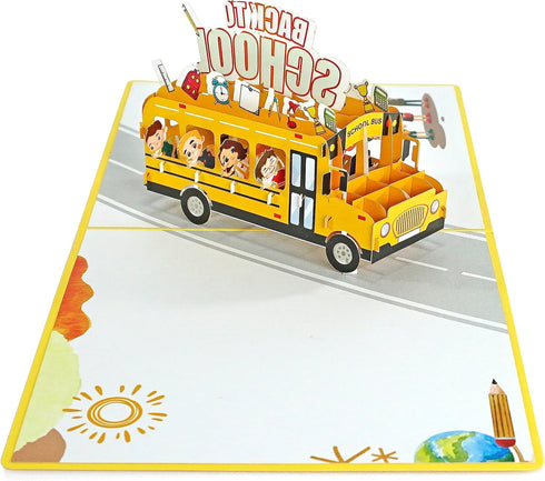 CUTPOPUP Back to School Card Pop Up, Handmade 3D Bus Birthday Greeting Card (School Bus)