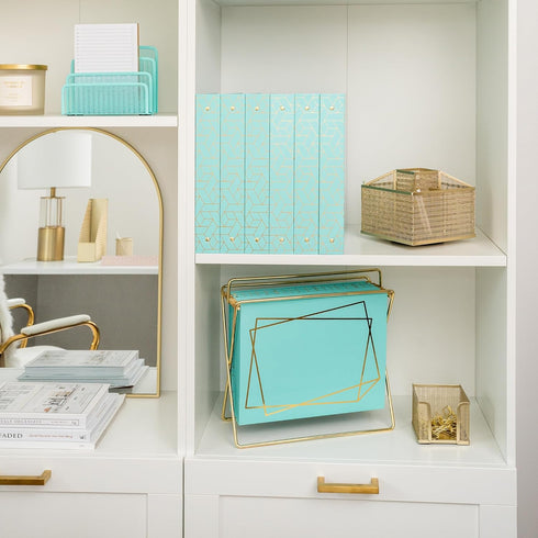 Blu Monaco Cute Hanging File Folders 12 Pack in Pretty Aqua with Gold Foil Pattern, Letter Size with Adjustable Tabs