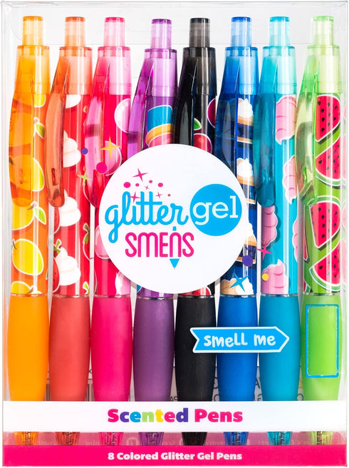 Glitter Gel Smens, Patented Gourmet Scented Colored Glitter Gel Ink Pens, Medium Point, 8 Count