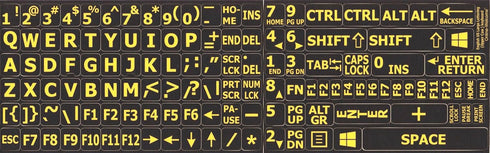 English US Large Letters Keyboard Stickers, Black - Yellow Letters