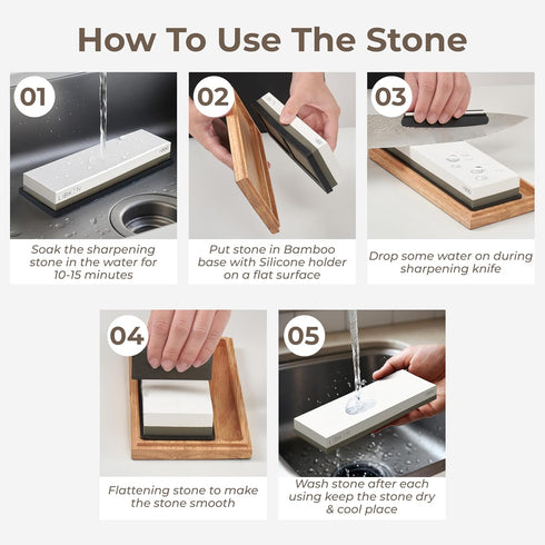 1000/6000 Set Libken Whetstone Knife Sharpening Stone Kit Grit with Wooden Box Wet Stone Sharpener for Kitchen Knives
