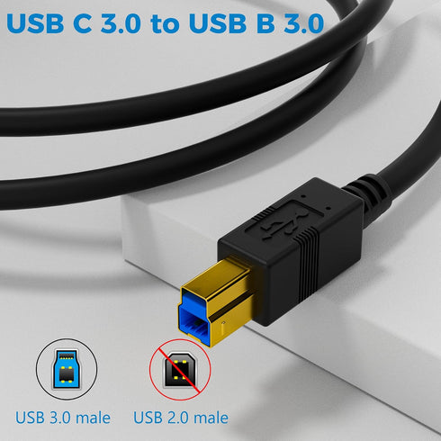 3.0 4 3.0 USB C to B Cable FT, USB-C-Male to USB B-Male Cable, Gold-Plated Connectors, Compatible with Docking Station