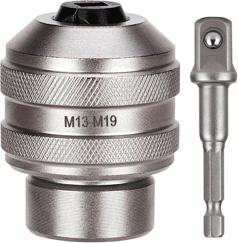 Topec Tap Socket Set, 2-Piece 1/2"DR x M13~M19 Adjustable Tap Chuck Tool with Adapter