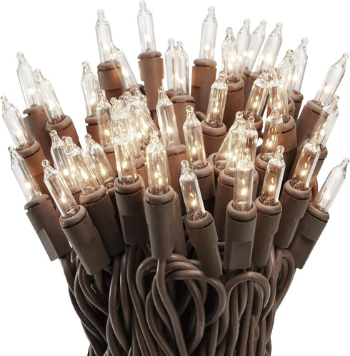 612 Vermont 100 Clear Mini Christmas String Lights on Brown Wire Cord,