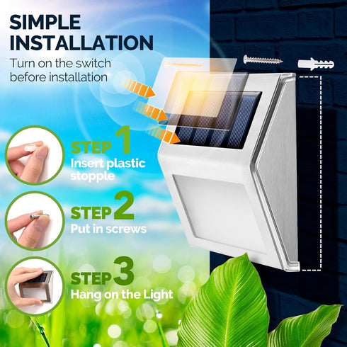 6 Pack Lights,3 GIGALUMI Solar Step LED Solar Stair Lights Outdoor LED Deck Lighting Stainless Steel Waterproof Led