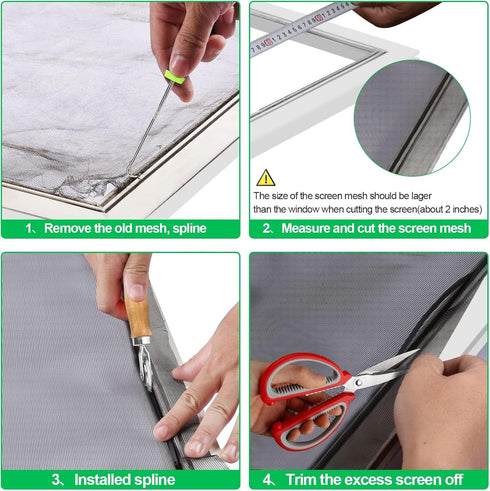 4 in 1 Window Screen Repair Tool Kit, Includes Spline Replacement, Steel Roller Tool, and Scissors