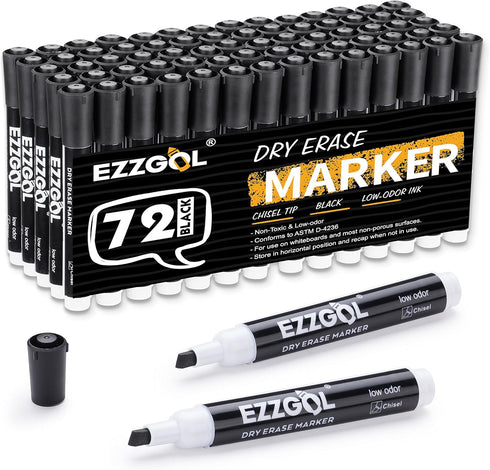 Ezzgol Dry Erase Markers Bulk, 72 Pack Black Low Odor Whiteboard Markers