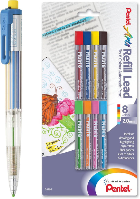 Bible Highlighter Kit, Pentel 8 Color 2 mm Pencil #PH158 with 8 Tubes Lead for Bible Study