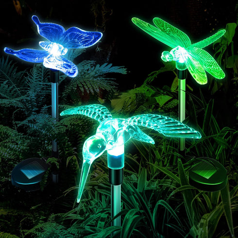 Anordsem Solar Garden Lights Outdoor: 3 Waterproof PVC Insect Stake Light Heads