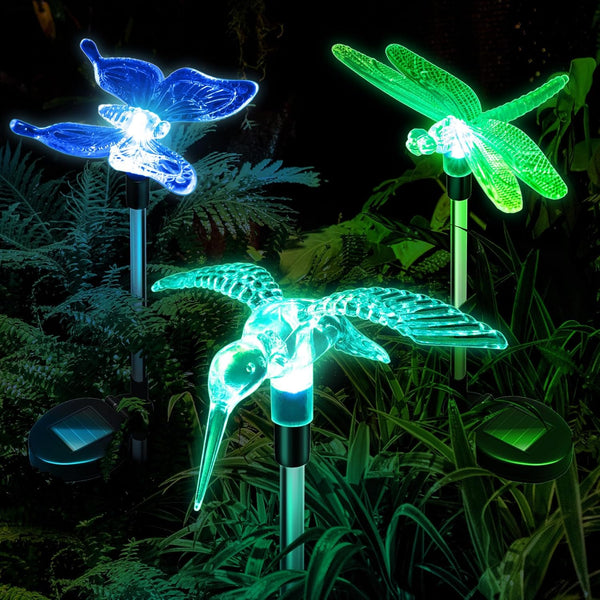 Anordsem Solar Garden Lights Outdoor: 3 Waterproof PVC Insect Stake Light Heads