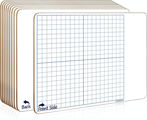 SCRIBBLEDO 10 Pack Dry Erase Graph Whiteboard, 11"x14", Double Sided Grid Board for Home School Classroom Use
