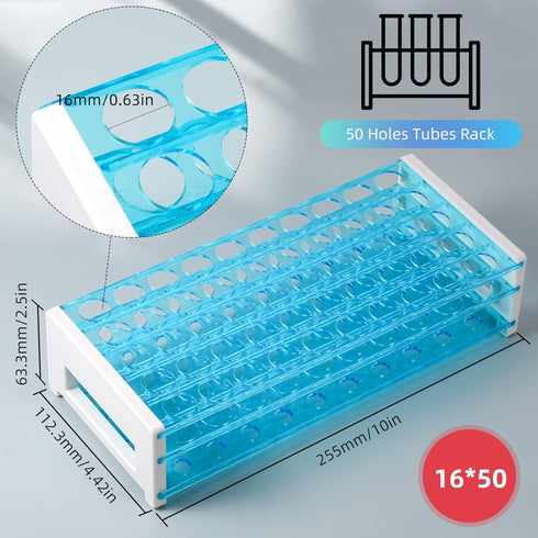 Annhua Plastic Test Tube Rack for 16mm Tubes Lab Tube Stand, Holds 50, Tube Tolder Tray Test Tube Vial Shot Glasses Holder Rack, Rack Only - Detachable (Single)