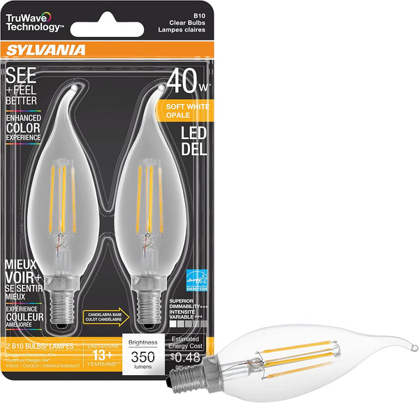 Sylvania LED TruWave Natural Series Dcor Light Bulb, B10 Chandelier 40W Equivalent,