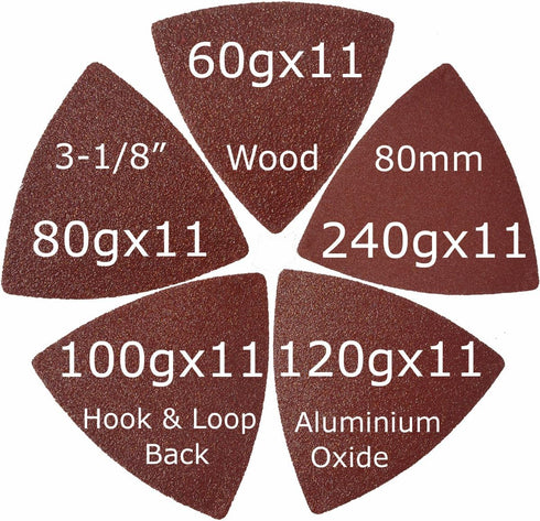 Triangular Oscillating Multi Tool Sanding Pads, 3-1/8 Inch, Assorted Grit 60/80/100/120/240, Pack of 55 Pcs