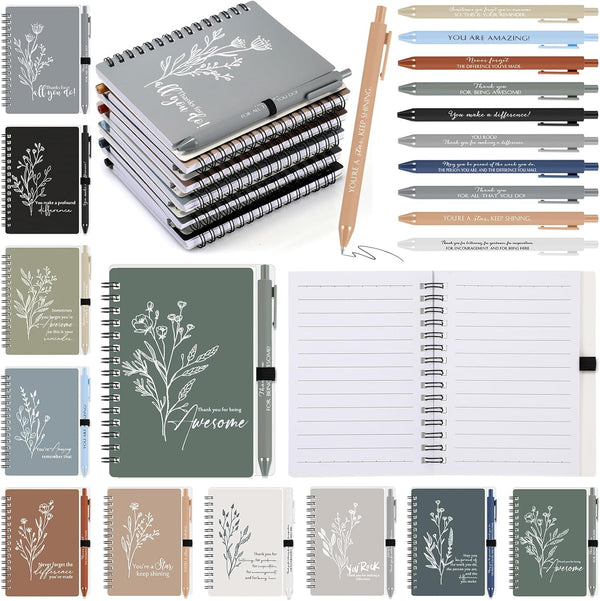Inspirational 20 Pcs Employee Appreciation Gifts, Thank You Spiral Journal, Boho Aesthetic Floral Notepad, Motivational